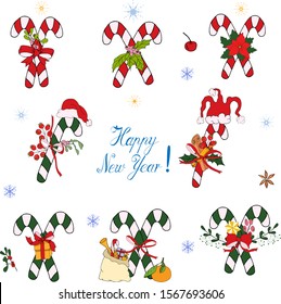 Celebrate merry happy Christmas vector  illustration. Happy new year celebrate hand draw set vector  illustration.