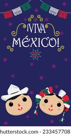 Celebrate Mexican Independence Day: Invitation Template with Traditional Ornaments and Viva Mexico Shout.