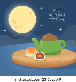 Celebrate the Mid-Autumn Festival by eating mooncakes with tea and admiring the moon at night