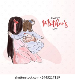 Celebrate mother's day with Mom and daughter, Minimalist card for Mother day, minimalist vector art