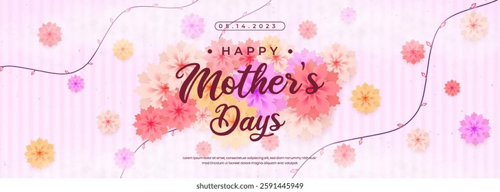 Celebrate Mother's Day with this beautiful design featuring vibrant floral patterns, elegant typography, and a festive spirit in pink hues, perfect for greeting cards, advertisements.