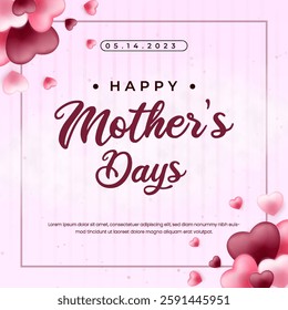 Celebrate Mothers Day with this beautiful design featuring pink and burgundy hearts and cheerful text. Perfect for sharing love and appreciation and familial affection.