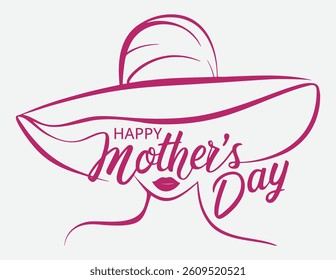 Celebrate Mother's Day with this elegant illustration of a fashionable woman in a hat and artistic lettering. 