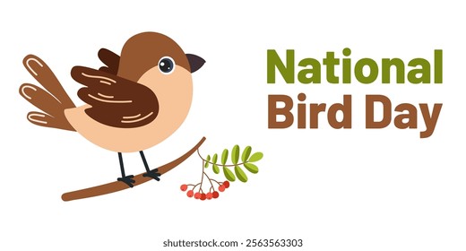 Celebrate National Bird Day with a cute cartoon bird perched on a branch