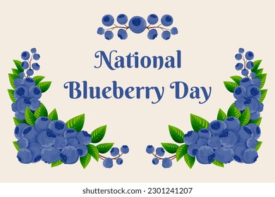 Celebrate National Blueberry Day with this vector illustration of a background filled with blueberry branches, berries, and leaves.