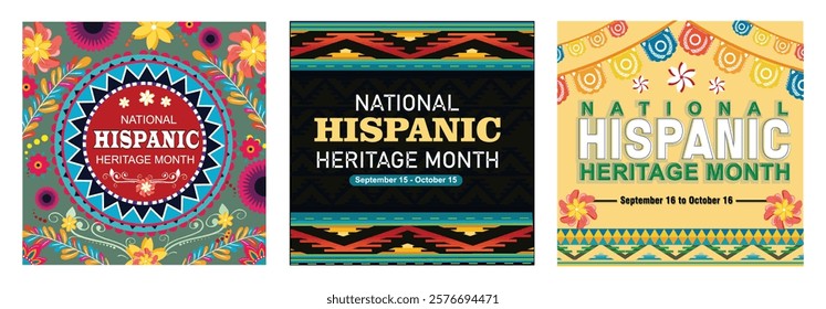 Celebrate National Hispanic Heritage Month with bright and colorful designs. Dynamic art inspired by Hispanic culture and traditions. Perfect for events and promotions that honor Hispanic culture.