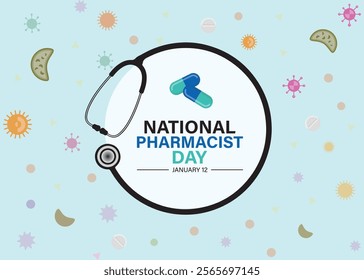 "Celebrate National Pharmacist Day with vibrant vector designs featuring pills, mortar and pestle, pharmacy symbols, and healthcare themes. Perfect for posters, social media, and marketing materials."