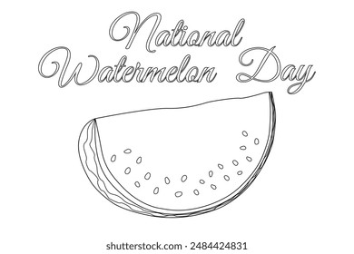 Celebrate National Watermelon Day with this fun coloring page featuring a watermelon slice and festive text.