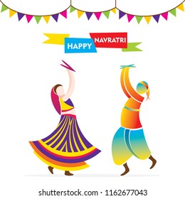 Celebrate navratri festival with couple dancing garba design vector illustration.