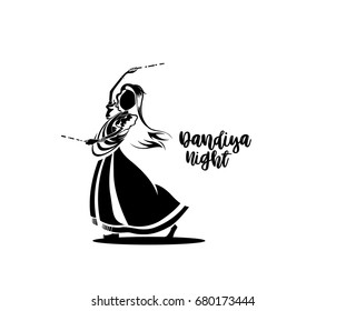 Celebrate navratri festival with dancing garba girl design vector, Hand Drawn Vector illustration.