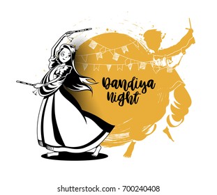 Celebrate navratri festival with dancing garba woman design vector, Hand Drawn Vector illustration.