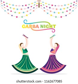 Celebrate navratri festival with female friend dancing garba design vector illustration.