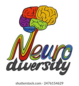 Celebrate neuro diversity. Creative hand-drawn lettering in a pop art style. Human minds and experiences diversity. Inclusive, understanding society. Vector illustration isolated on a white background