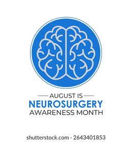 Comemore o Mês de Conscientização da Neurocirurgia em agosto. Tratamento de quadros cerebrais complexos, da coluna vertebral e dos nervos. Um conceito de saúde e medicina. Cartaz do banner, folheto e modelo de design de fundo.