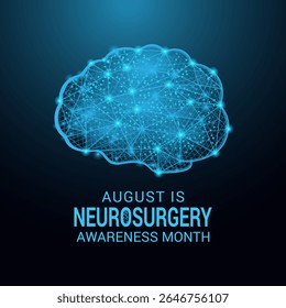 Celebrate Neurosurgery Awareness Month this August. Treating complex brain, spine, and nerve conditions. A concept for healthcare and medicine. Designed in a low poly style. background design template
