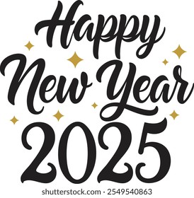 Celebrate New Year 2025 with a trendy typography logo design. Perfect for festive branding, greeting cards, banners, and digital projects. High-quality vector stock illustration for creative use