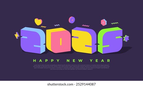 Celebrate the New Year 2025 with a vibrant banner design, featuring bold and colorful 3D numbers that bring a unique and festive flair to your celebrations.