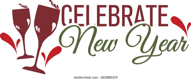Celebrate New Year design with wine glasses