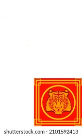 Celebrate The new year with red and gold oriental tiger face on gold circle and gold square frame.good for background,banner,greeting card,social media,post.