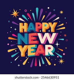 Celebrate the New Year with this vibrant typography vector illustration. Perfect for greeting cards, banners, and social media, capturing the festive spirit and joy of the holiday season.