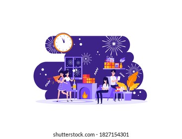 celebrate new year's eve with family and friends with great joy. Vector illustration