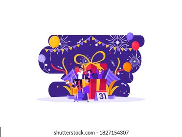 celebrate new year's eve with family and friends with great joy. Vector illustration