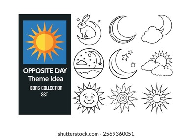 Celebrate Opposite Day with this unique collection of editable vector icons featuring creative and whimsical designs. Perfect for social media, educational materials, and playful projects