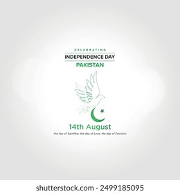 Celebra el Día de la Independencia de Pakistán el 14 de agosto con este vibrante Anuncio de diseño de Vector. Este diseño conmemora el día en 1947 cuando Pakistán logró la libertad. Perfecto para añadir un toque festivo