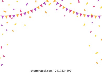 Celebrate party background with festive elements. Confetti, ribbons and colorful bunting.