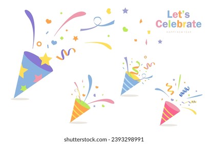 celebrate party object with party popper,glitter.Vector illustration for postcard,sticker,kid book