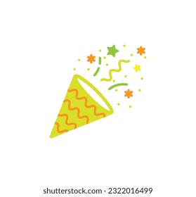 Celebrate party poppers with confetti, for festive congratulations and evening parties. Isolated vector illustration