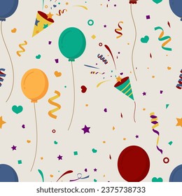 celebrate party seamless pattern with party popper,glitter..Vector illustration for postcard,banner
