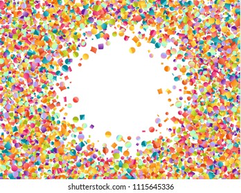 Celebrate pattern background of colored confetti and serpentine. Colorful festive texture