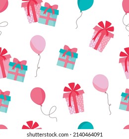 Celebrate pattern. Happy Birthday Background. Vector illustration. Eps.  Vector Seamless Pattern with Hand Drawn Doodle Balloons and Gift Box. Great for Birthday, wedding, anniversary, jubilee. svg
