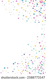 Celebrate Polka Christmas Vector White Background. Festival Rain Card. Independence Dot Postcard. Rainbow Round FallingFestive Texture.
