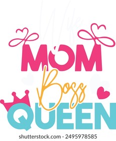 Celebrate the powerful women in your life with this stunning "Wife Mom Boss Queen" vector T-shirt design. Ideal for Mother's Day