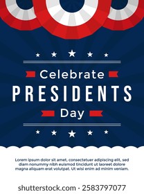 Celebrate Presidents' Day poster on blue background and star shape