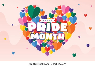 Celebrate Pride Month with a Colorful Heart Shape Background:  Pride Events, Posters, and Festivities, Vector, Illustration