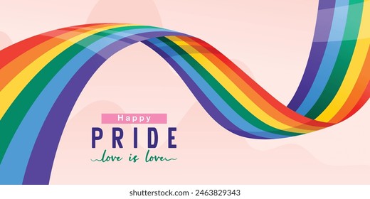 Celebrate Pride Month with this vibrant rainbow flag poster and banner. Perfect for pride events, parades, and festival, Vector, Illustration