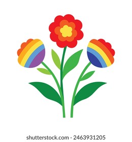 Celebra el Mes del Orgullo con esta vibrante Ilustración vectorial con flores de color arco iris.