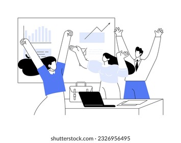 Celebrate product success abstract concept vector illustration. Group of business partners happy with new startup success, launching product process, market research abstract metaphor.