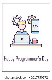 Celebrate programmers day greeting card with color icon element. Coding all day. Postcard vector design. Decorative flyer with creative illustration. Notecard with congratulatory message