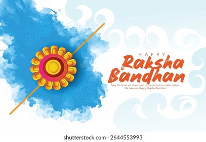 Celebrate Raksha Bandhan with this artistic festive design, showcasing a vibrant Rakhi adorned against a decorative blue background, symbolizing the beautiful bond between siblings.