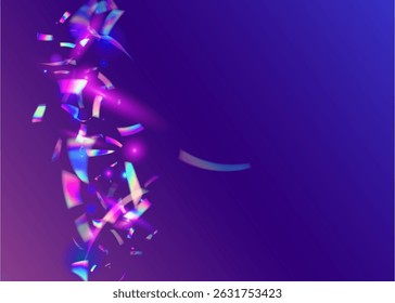 Celebrate Ribbon. Blue Retro Background. Glare Holographic Serpentine. Falling Design. Art Concept. Unicorn Banner. Party Effect. Color Burst. Pink Celebrate Ribbon