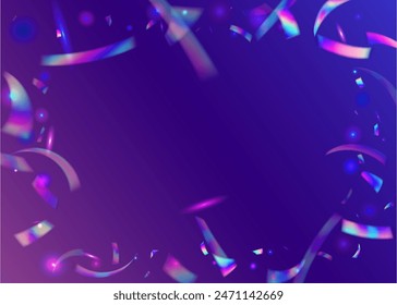 Celebrate Ribbon. Laser Texture. Carnaval Confetti. Blue Light Burst. Party Background. Happy Christmas Serpentine. Digital Banner. Isolated Flag. Purple Celebrate Ribbon