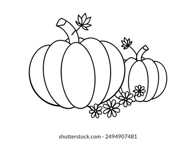 Celebrate the season with our "Autumn Pumpkins with Seasonal Flowers Vector Illustration," perfect for adding a festive touch to your designs, crafts, and seasonal decorations.