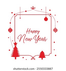 Celebrate the season with this "Happy New Year" text design framed by a Christmas-themed border. Perfect for festive cards, banners, and digital projects to spread holiday cheer.