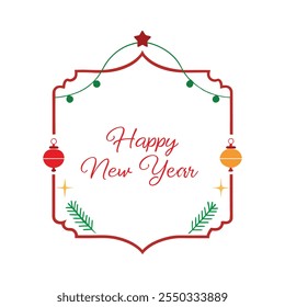 Celebrate the season with this "Happy New Year" text design framed by a Christmas-themed border. Perfect for festive cards, banners, and digital projects to spread holiday cheer.