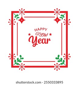 Celebrate the season with this "Happy New Year" text design framed by a Christmas-themed border. Perfect for festive cards, banners, and digital projects to spread holiday cheer.