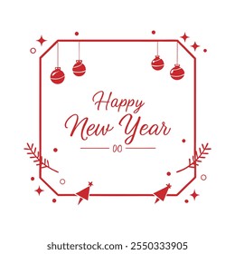 Celebrate the season with this "Happy New Year" text design framed by a Christmas-themed border. Perfect for festive cards, banners, and digital projects to spread holiday cheer.